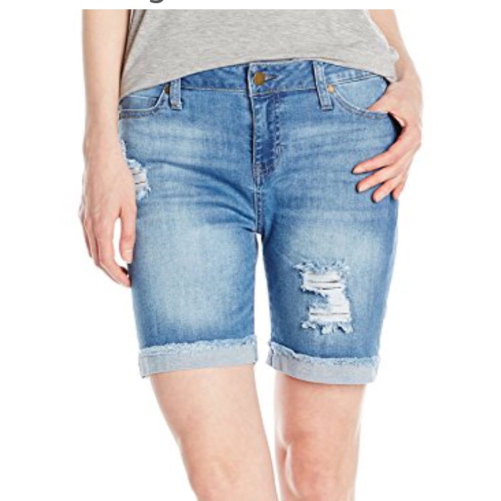 Distressed denim shorts